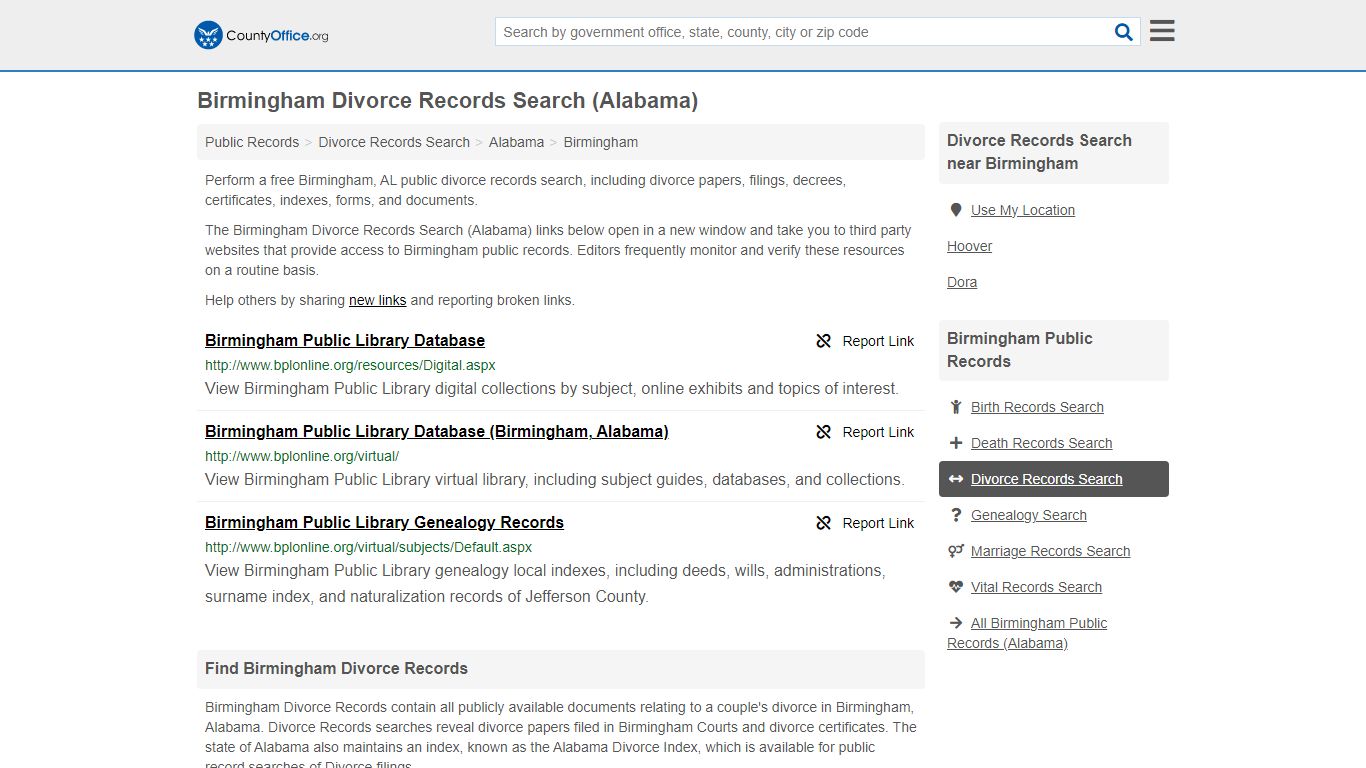 Birmingham Divorce Records Search (Alabama) - County Office